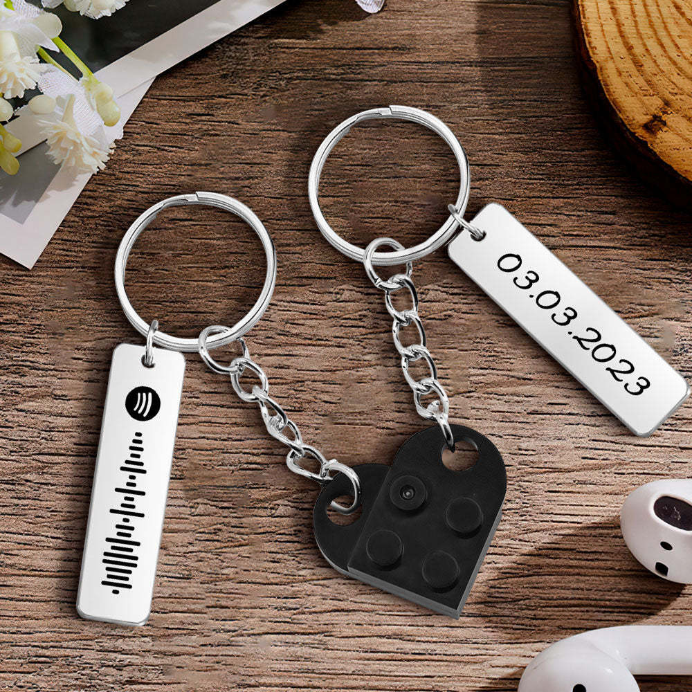 Personalized Spotify Code and Date Matching Couples Love Heart Bricks Keychain for Couples - NameNecklace
