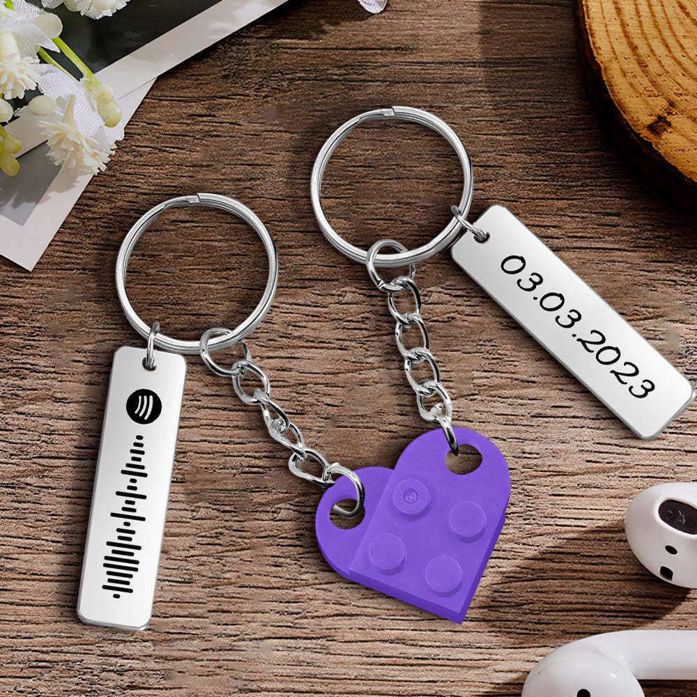 Personalized Spotify Code and Date Matching Couples Love Heart Bricks Keychain for Couples - NameNecklace