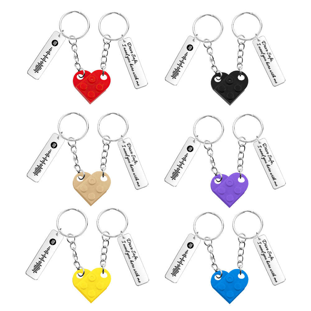 Personalized Spotify Code Drive Safe Creative Gifts Matching Love Heart Bricks Keychain for Couples - NameNecklace