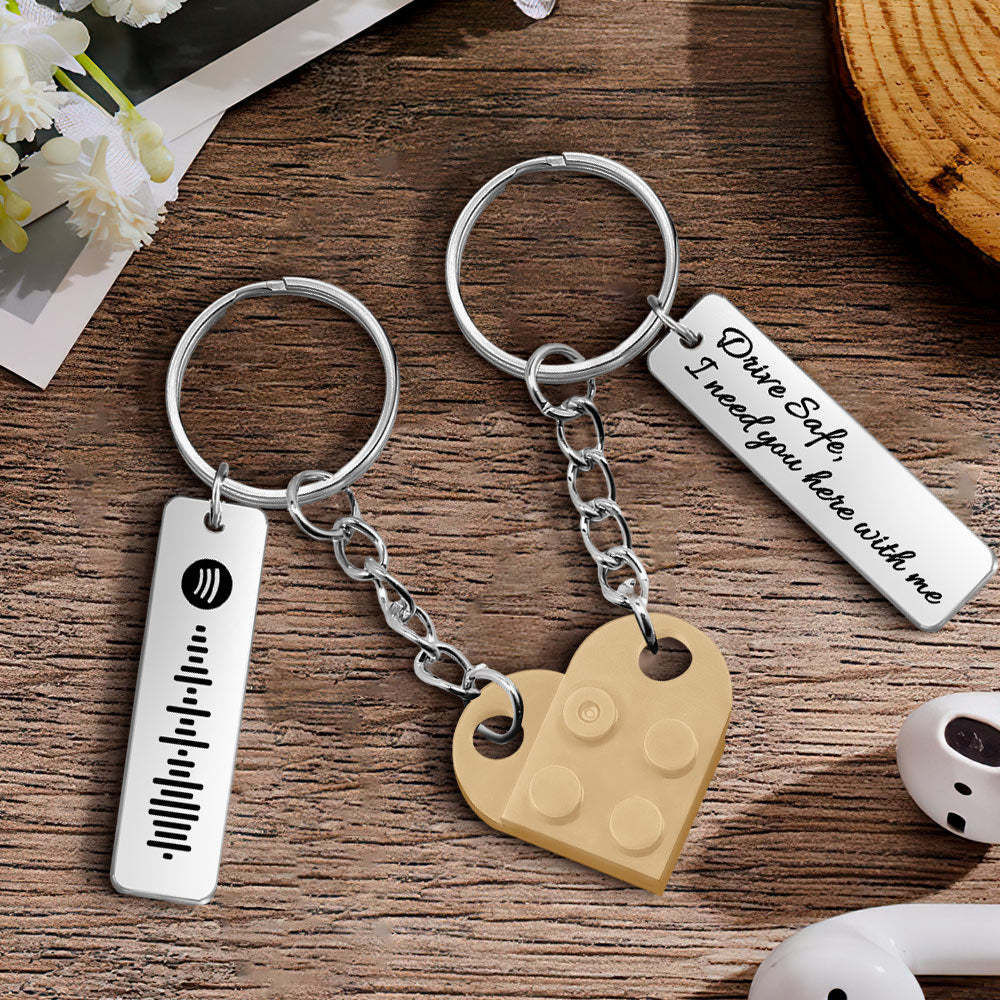 Personalized Spotify Code Drive Safe Creative Gifts Matching Love Heart Bricks Keychain for Couples - NameNecklace