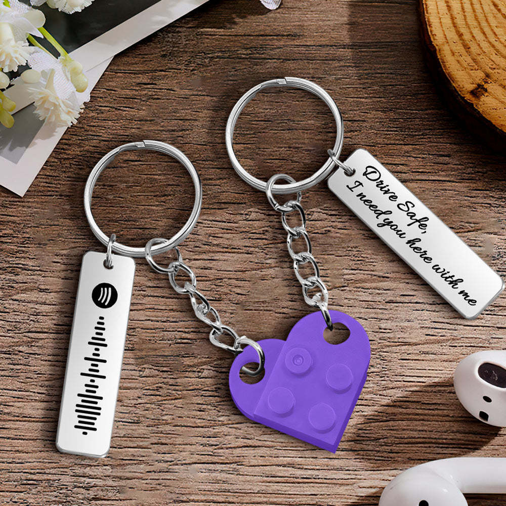 Personalized Spotify Code Drive Safe Creative Gifts Matching Love Heart Bricks Keychain for Couples - NameNecklace