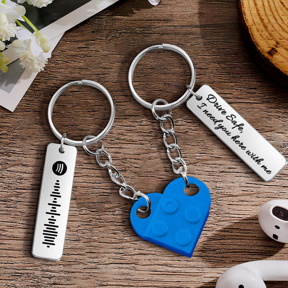 Personalized Spotify Code Drive Safe Creative Gifts Matching Love Heart Bricks Keychain for Couples - NameNecklace