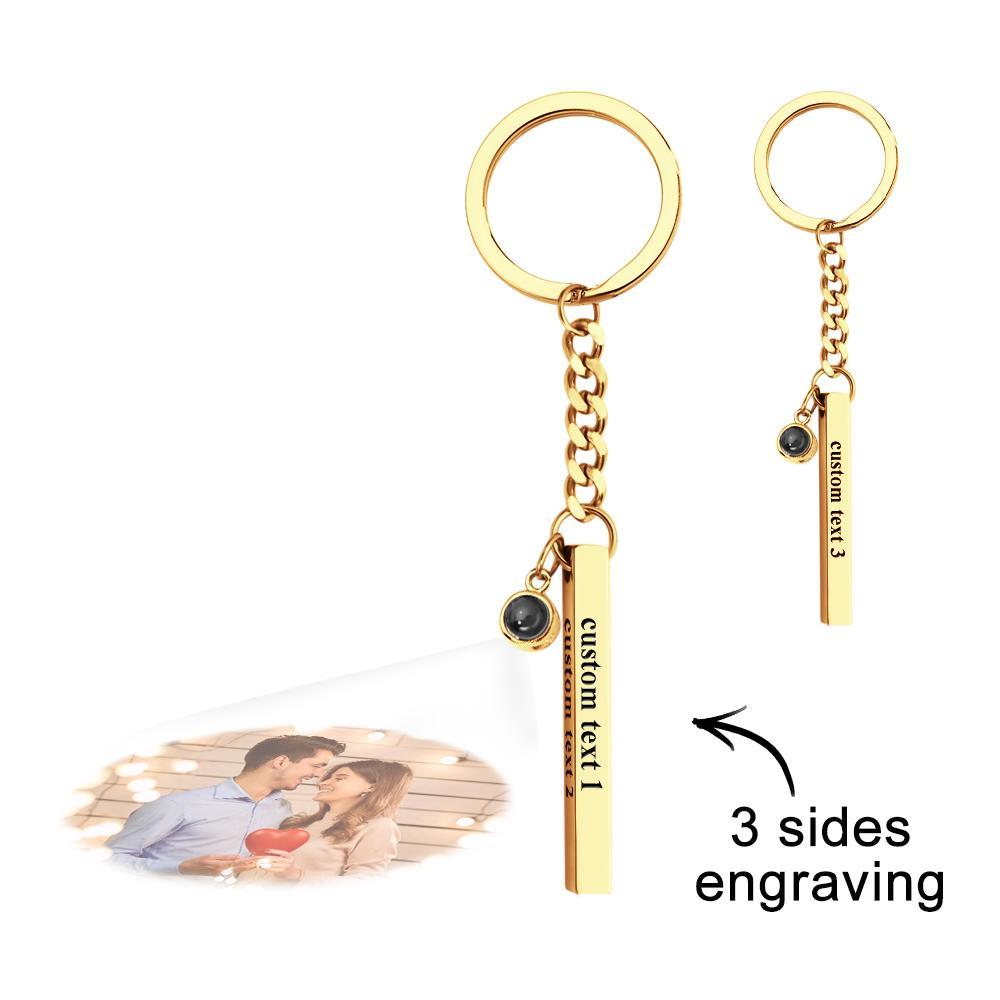 Personalized Photo Projection Keychain Engraved Vertical Cube Pendant Gifts For Him - NameNecklace