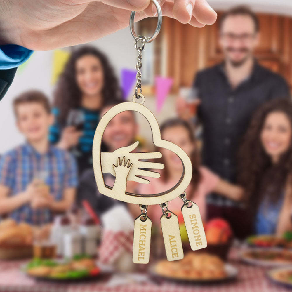 Personalized Hands with Name tags Keychain Gift for Father's Day Gift for Dad Grandpa - NameNecklace