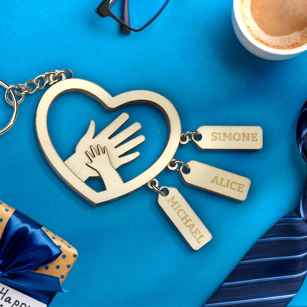 Personalized Hands with Name tags Keychain Gift for Father's Day Gift for Dad Grandpa - NameNecklace