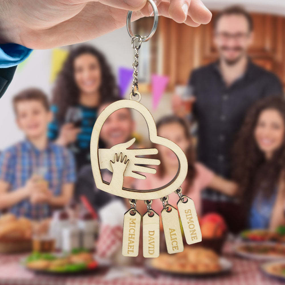 Personalized Hands with Name tags Keychain Gift for Father's Day Gift for Dad Grandpa - NameNecklace