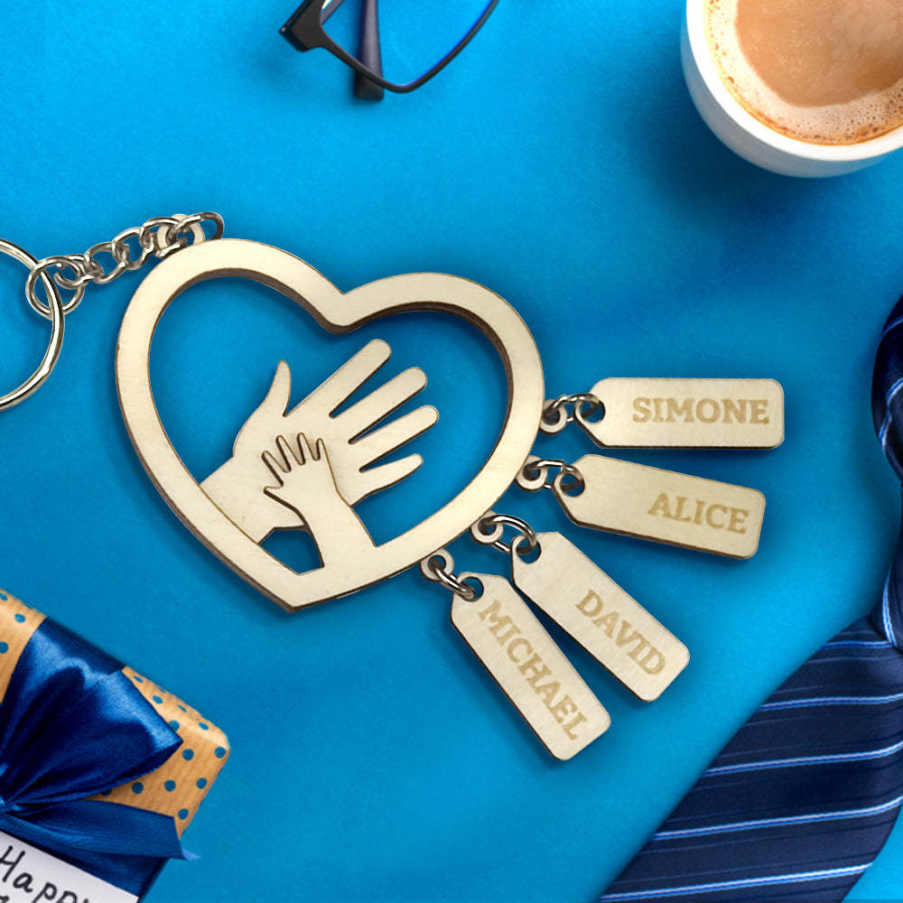 Personalized Hands with Name tags Keychain Gift for Father's Day Gift for Dad Grandpa - NameNecklace