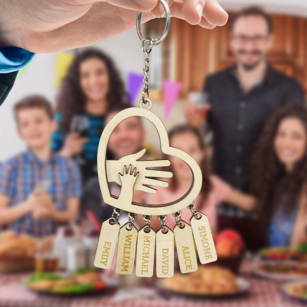 Personalized Hands with Name tags Keychain Gift for Father's Day Gift for Dad Grandpa - NameNecklace