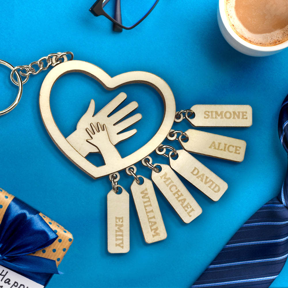 Personalized Hands with Name tags Keychain Gift for Father's Day Gift for Dad Grandpa - NameNecklace