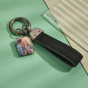 Drive Safe My Love Personalized Laser Engraved Leather Crystal Photo KeyChain - NameNecklace