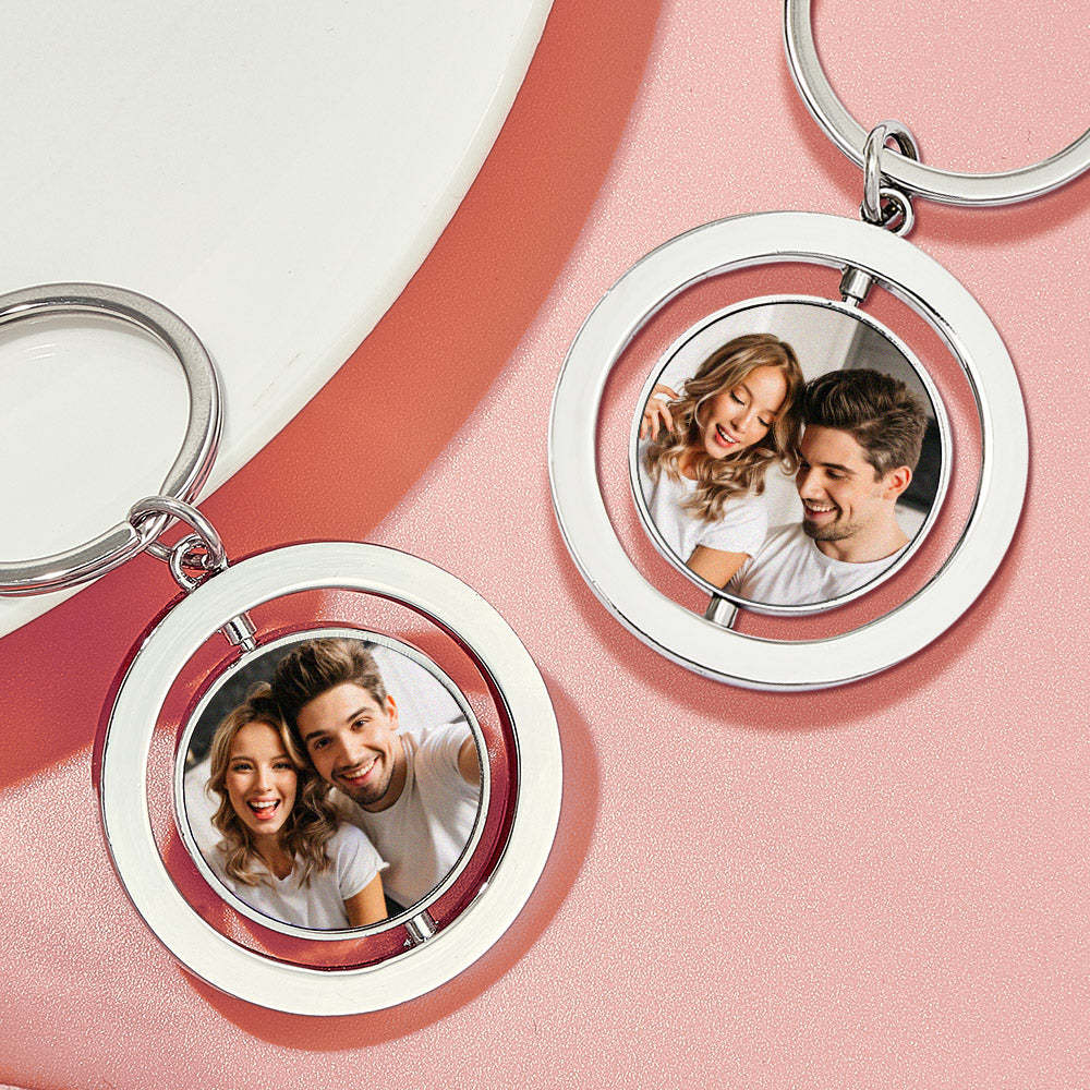 Personalized Photo Keychain Custom Turnable Double Sides Keychains Gifts for Lover - NameNecklace