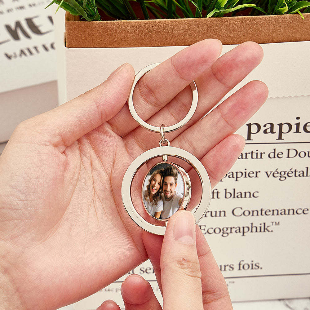 Personalized Photo Keychain Custom Turnable Double Sides Keychains Gifts for Lover - NameNecklace