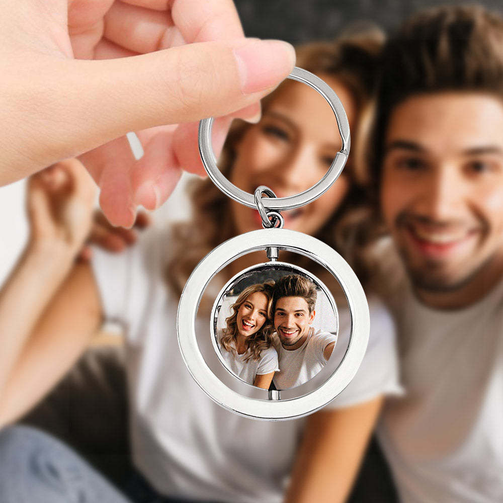 Personalized Photo Keychain Custom Turnable Double Sides Keychains Gifts for Lover - NameNecklace
