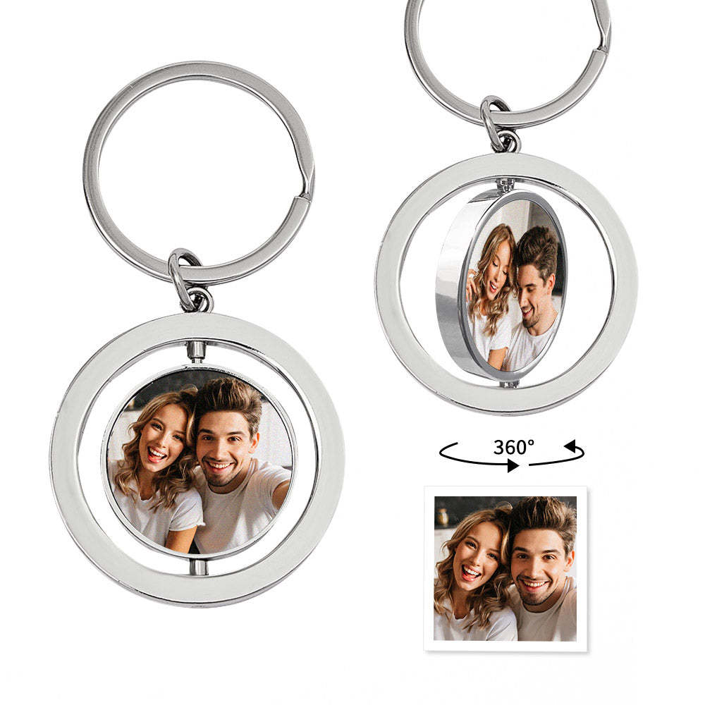 Personalized Photo Keychain Custom Turnable Double Sides Keychains Gifts for Lover - NameNecklace