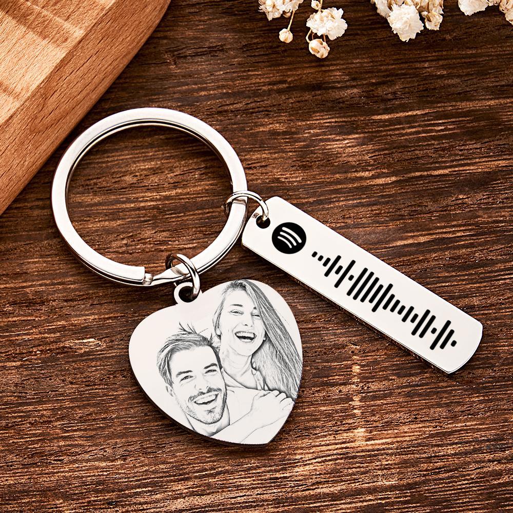 Personalized Calendar Keychain Special Day Significant Photo Heart Square Shape Music Code Metal Keychain Anniversary Gift - NameNecklace