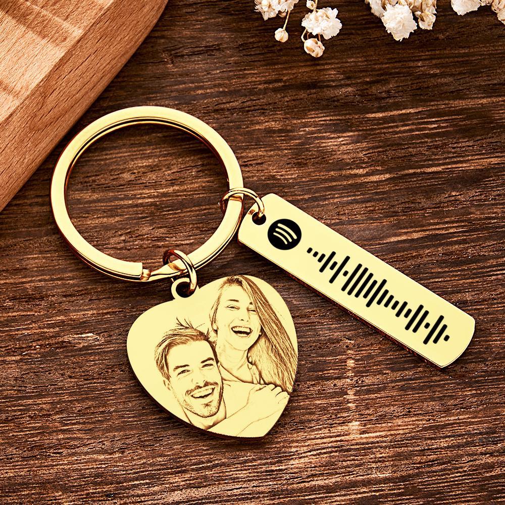 Personalized Calendar Keychain Special Day Significant Photo Heart Square Shape Music Code Metal Keychain Anniversary Gift - NameNecklace