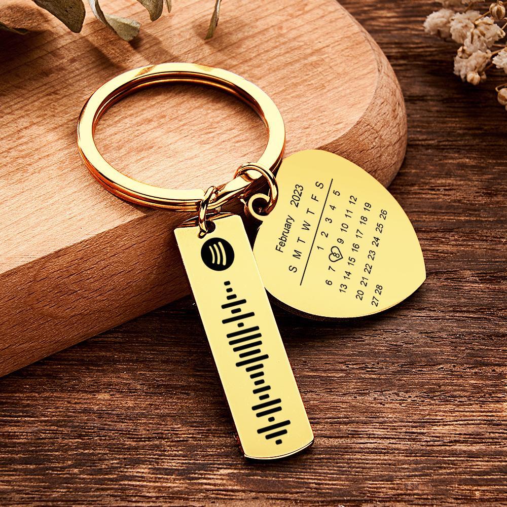 Personalized Calendar Keychain Special Day Significant Photo Heart Square Shape Music Code Metal Keychain Anniversary Gift - NameNecklace