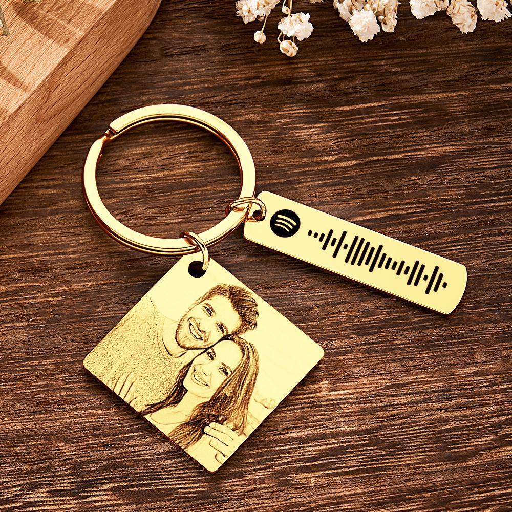 Personalized Calendar Keychain Special Day Significant Photo Heart Square Shape Music Code Metal Keychain Anniversary Gift - NameNecklace
