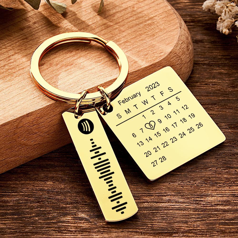 Personalized Calendar Keychain Special Day Significant Photo Heart Square Shape Music Code Metal Keychain Anniversary Gift - NameNecklace