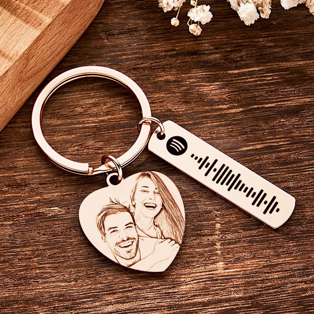 Personalized Calendar Keychain Special Day Significant Photo Heart Square Shape Music Code Metal Keychain Anniversary Gift - NameNecklace