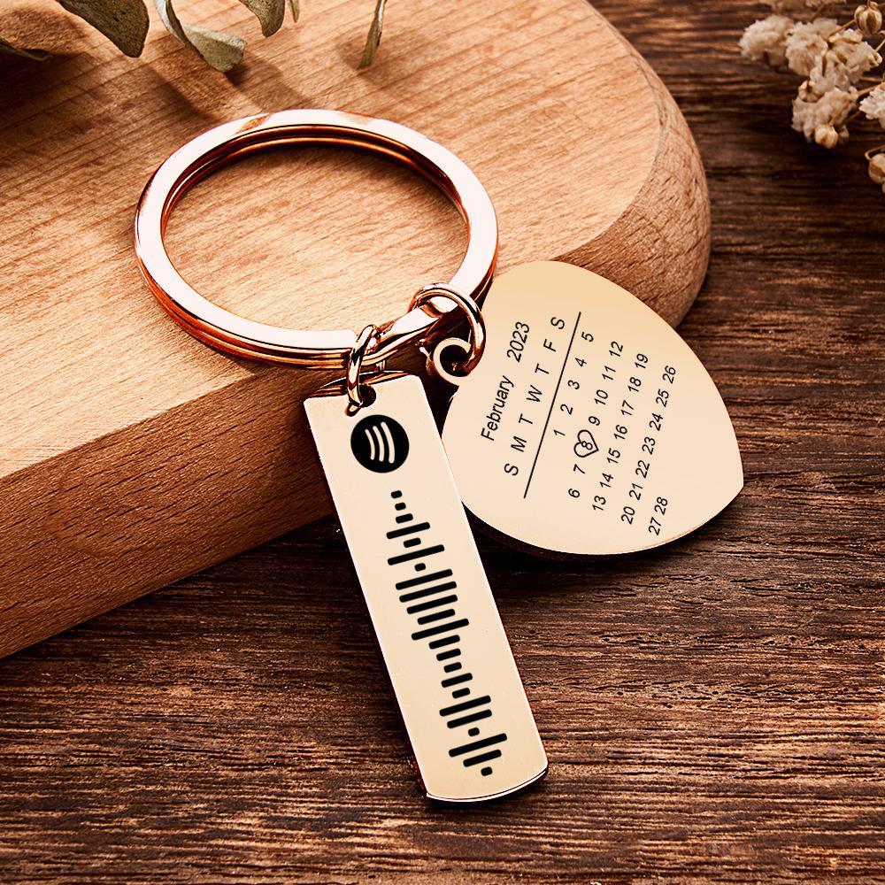 Personalized Calendar Keychain Special Day Significant Photo Heart Square Shape Music Code Metal Keychain Anniversary Gift - NameNecklace