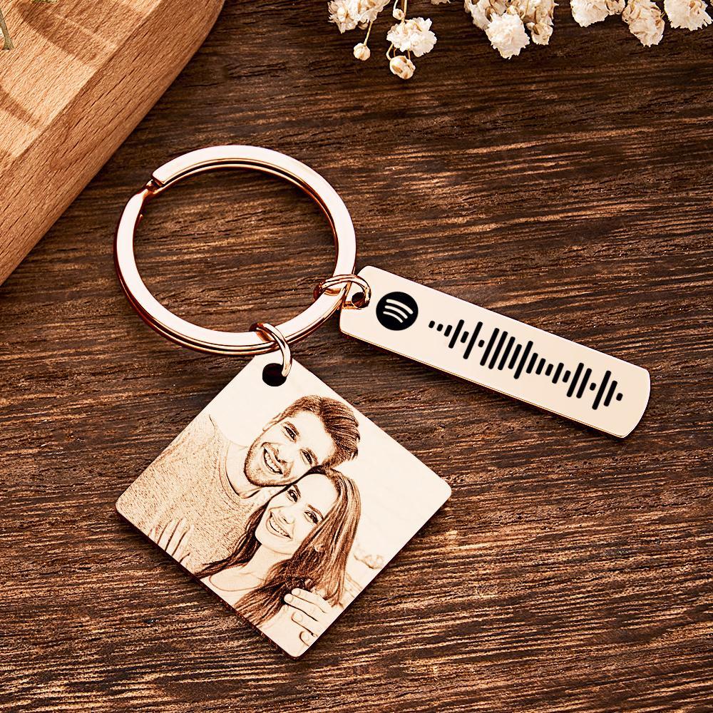 Personalized Calendar Keychain Special Day Significant Photo Heart Square Shape Music Code Metal Keychain Anniversary Gift - NameNecklace
