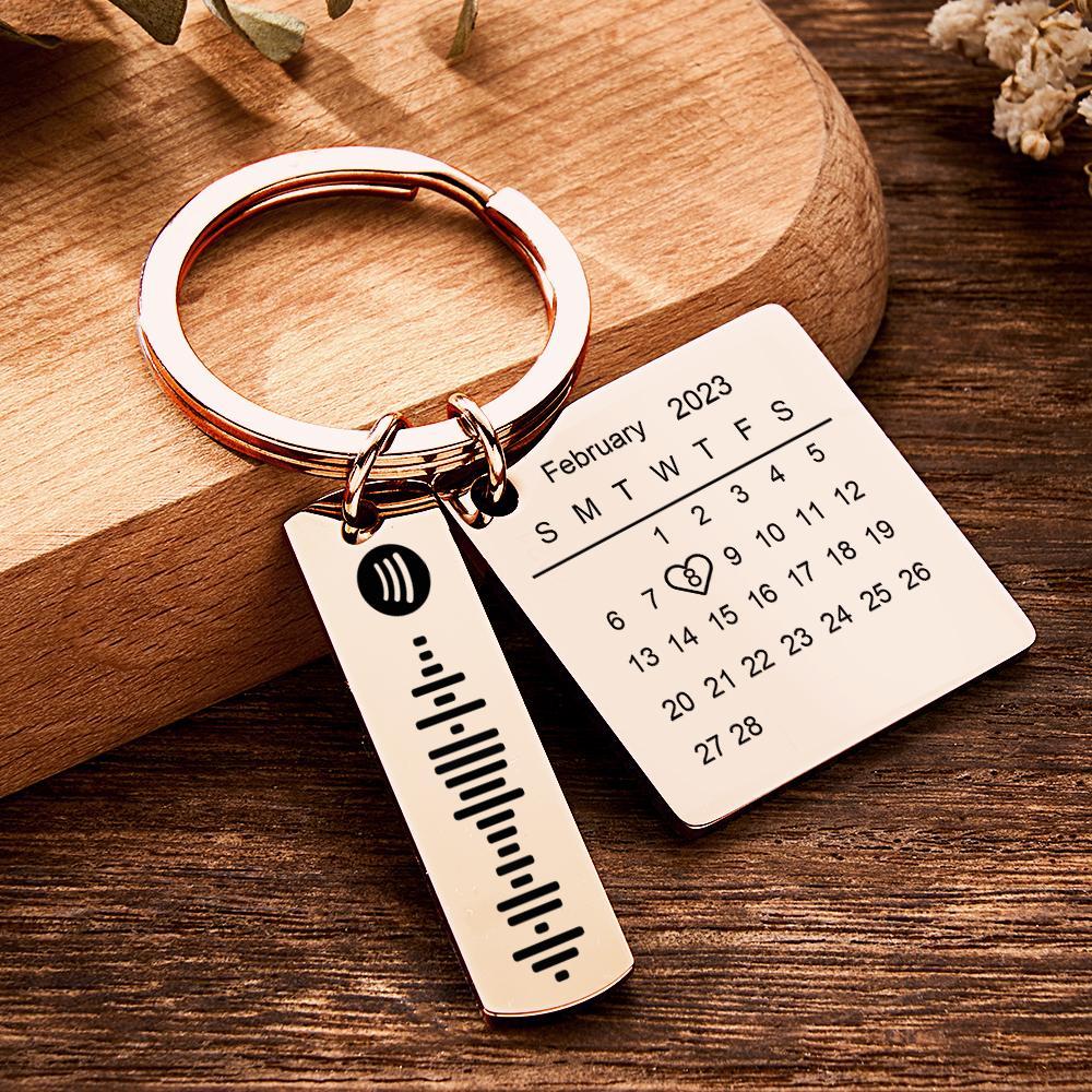 Personalized Calendar Keychain Special Day Significant Photo Heart Square Shape Music Code Metal Keychain Anniversary Gift - NameNecklace