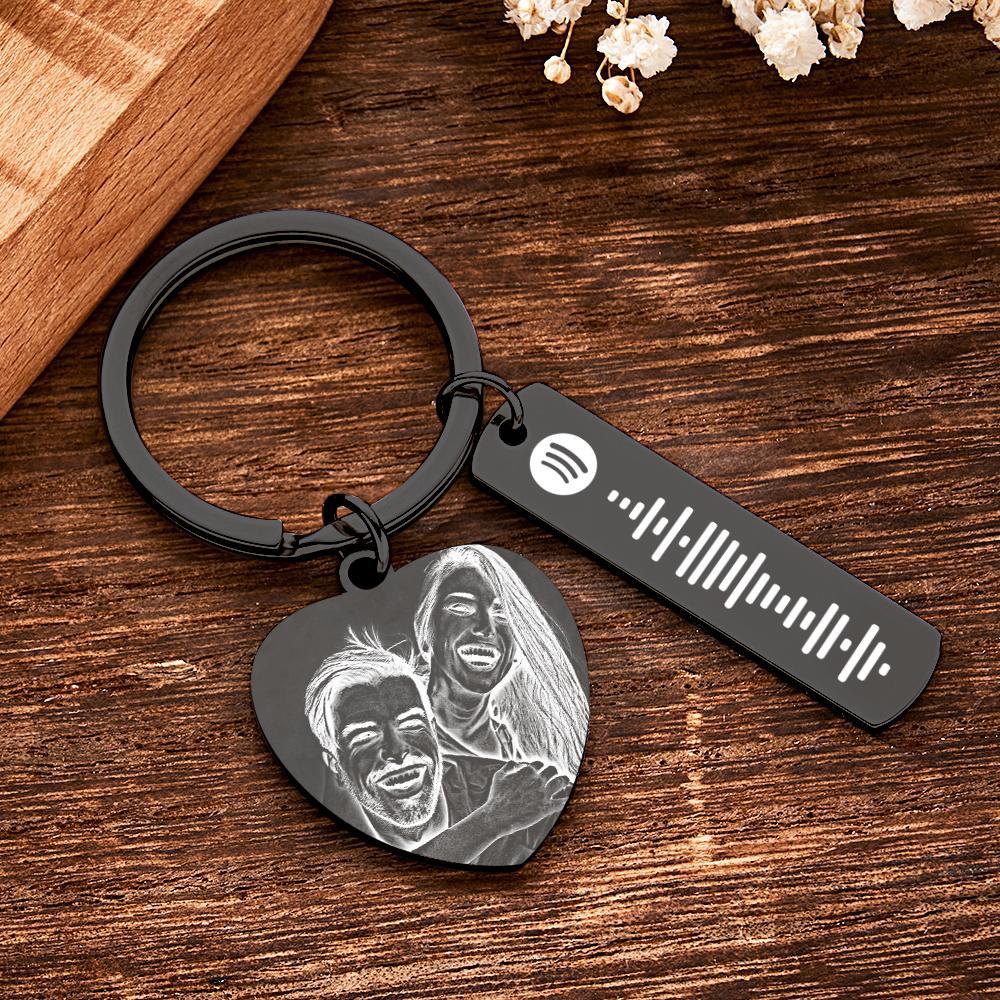 Personalized Calendar Keychain Special Day Significant Photo Heart Square Shape Music Code Metal Keychain Anniversary Gift - NameNecklace