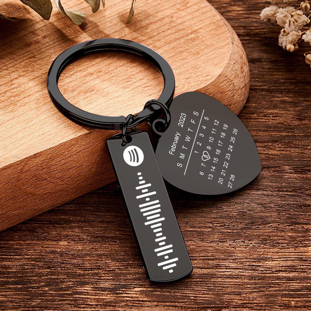 Personalized Calendar Keychain Special Day Significant Photo Heart Square Shape Music Code Metal Keychain Anniversary Gift - NameNecklace