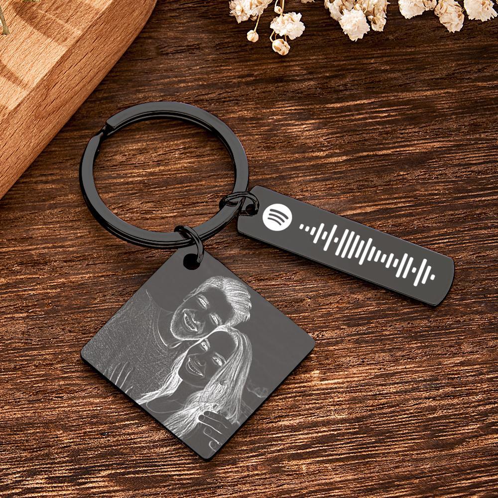 Personalized Calendar Keychain Special Day Significant Photo Heart Square Shape Music Code Metal Keychain Anniversary Gift - NameNecklace