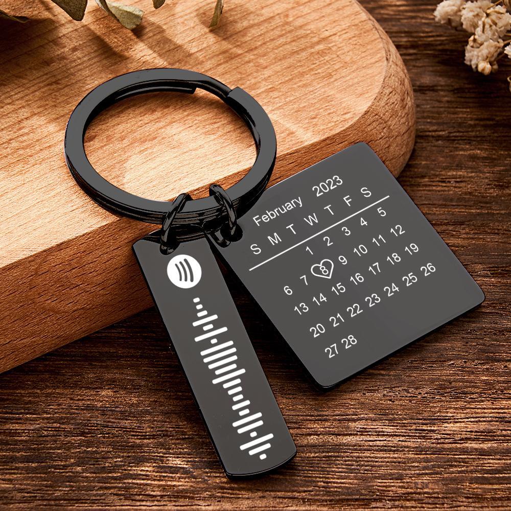 Personalized Calendar Keychain Special Day Significant Photo Heart Square Shape Music Code Metal Keychain Anniversary Gift - NameNecklace