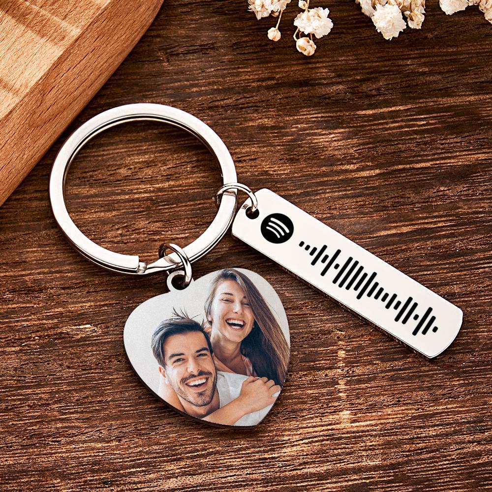 Personalized Calendar Keychain Special Day Significant Photo Heart Square Shape Music Code Metal Keychain Anniversary Gift - NameNecklace
