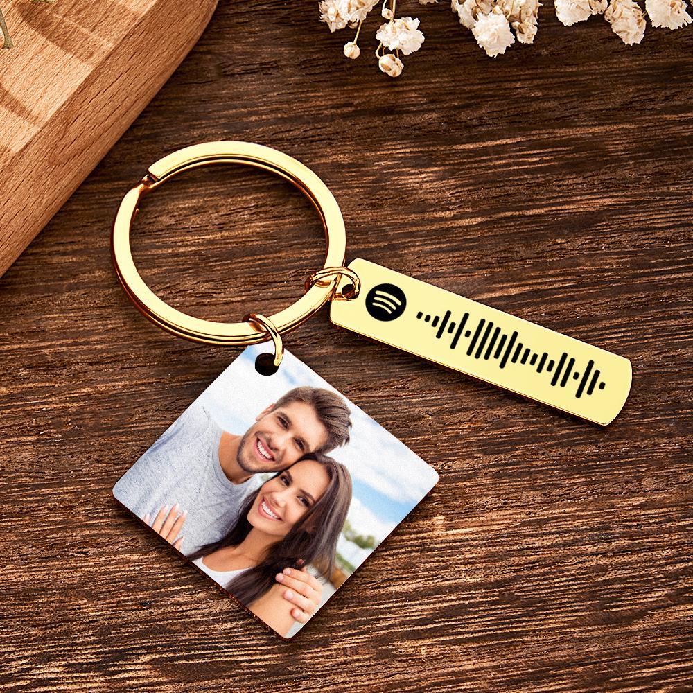 Personalized Calendar Keychain Special Day Significant Photo Heart Square Shape Music Code Metal Keychain Anniversary Gift - NameNecklace
