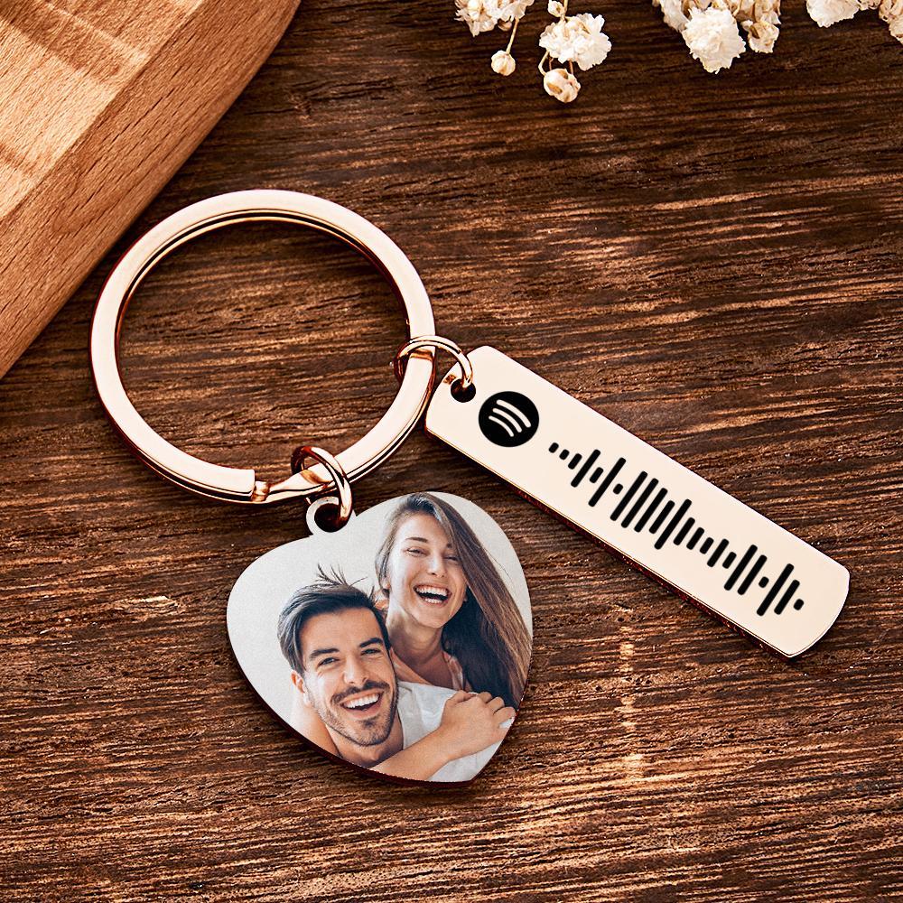 Personalized Calendar Keychain Special Day Significant Photo Heart Square Shape Music Code Metal Keychain Anniversary Gift - NameNecklace