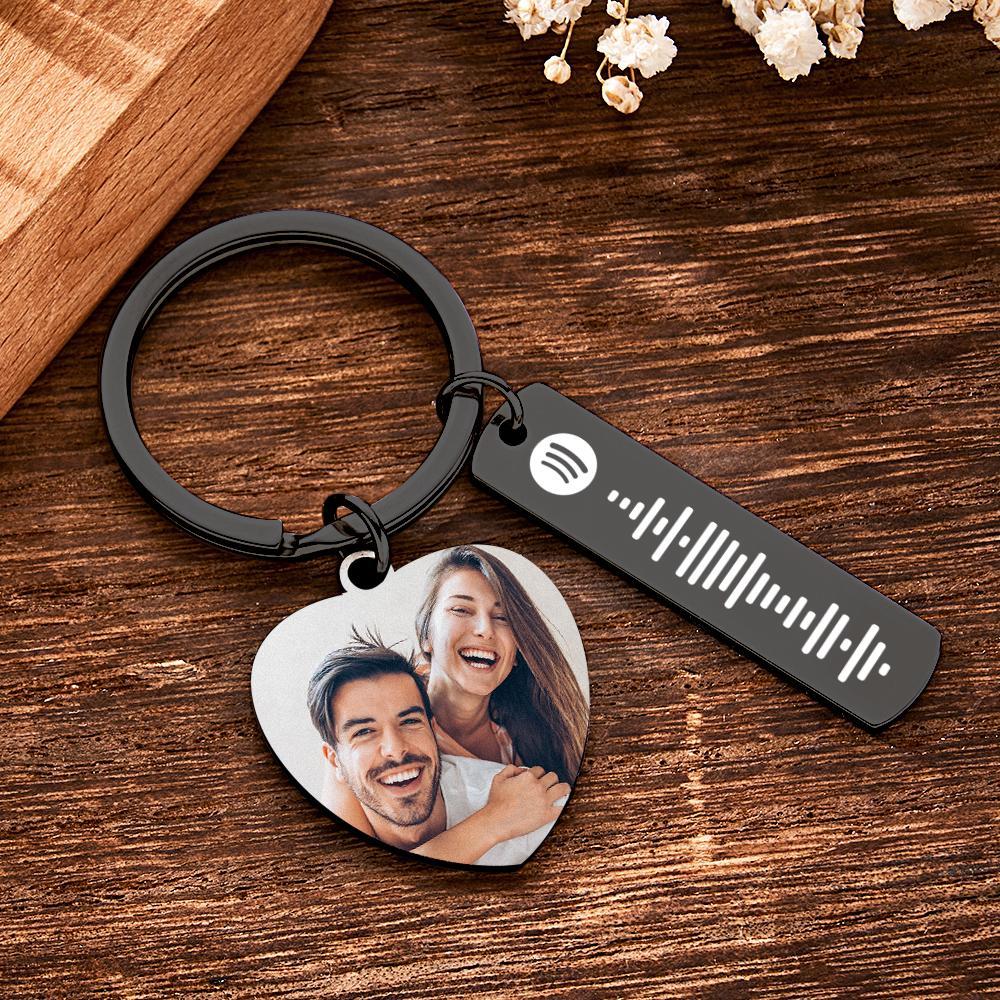 Personalized Calendar Keychain Special Day Significant Photo Heart Square Shape Music Code Metal Keychain Anniversary Gift - NameNecklace