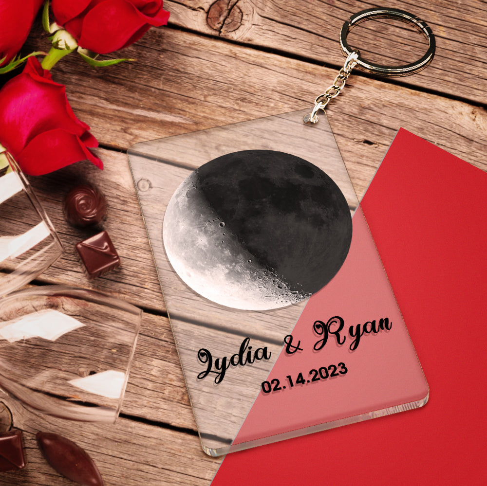 Custom Acrylic Keychains Plaque Night Light the Moon on the Day You were Born Valentine's Day Gifts