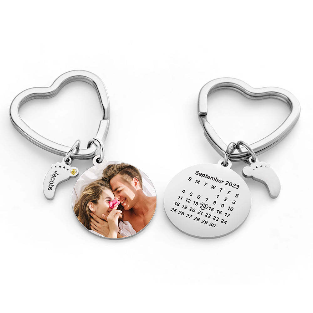 Custom Photo Calendar Keychain with Baby Feet Charm Personalized Calendar the Perfect Heartfelt Gift - NameNecklace