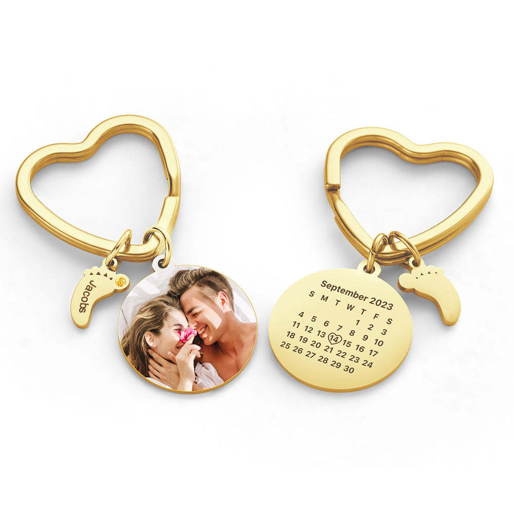 Custom Photo Calendar Keychain with Baby Feet Charm Personalized Calendar the Perfect Heartfelt Gift - NameNecklace