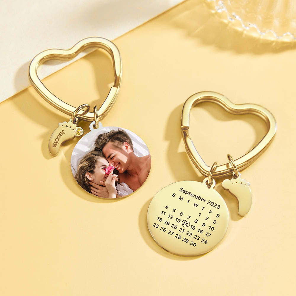 Custom Photo Calendar Keychain with Baby Feet Charm Personalized Calendar the Perfect Heartfelt Gift - NameNecklace