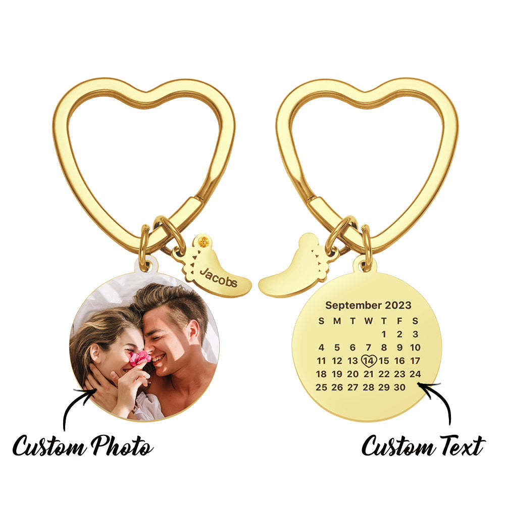 Custom Photo Calendar Keychain with Baby Feet Charm Personalized Calendar the Perfect Heartfelt Gift - NameNecklace