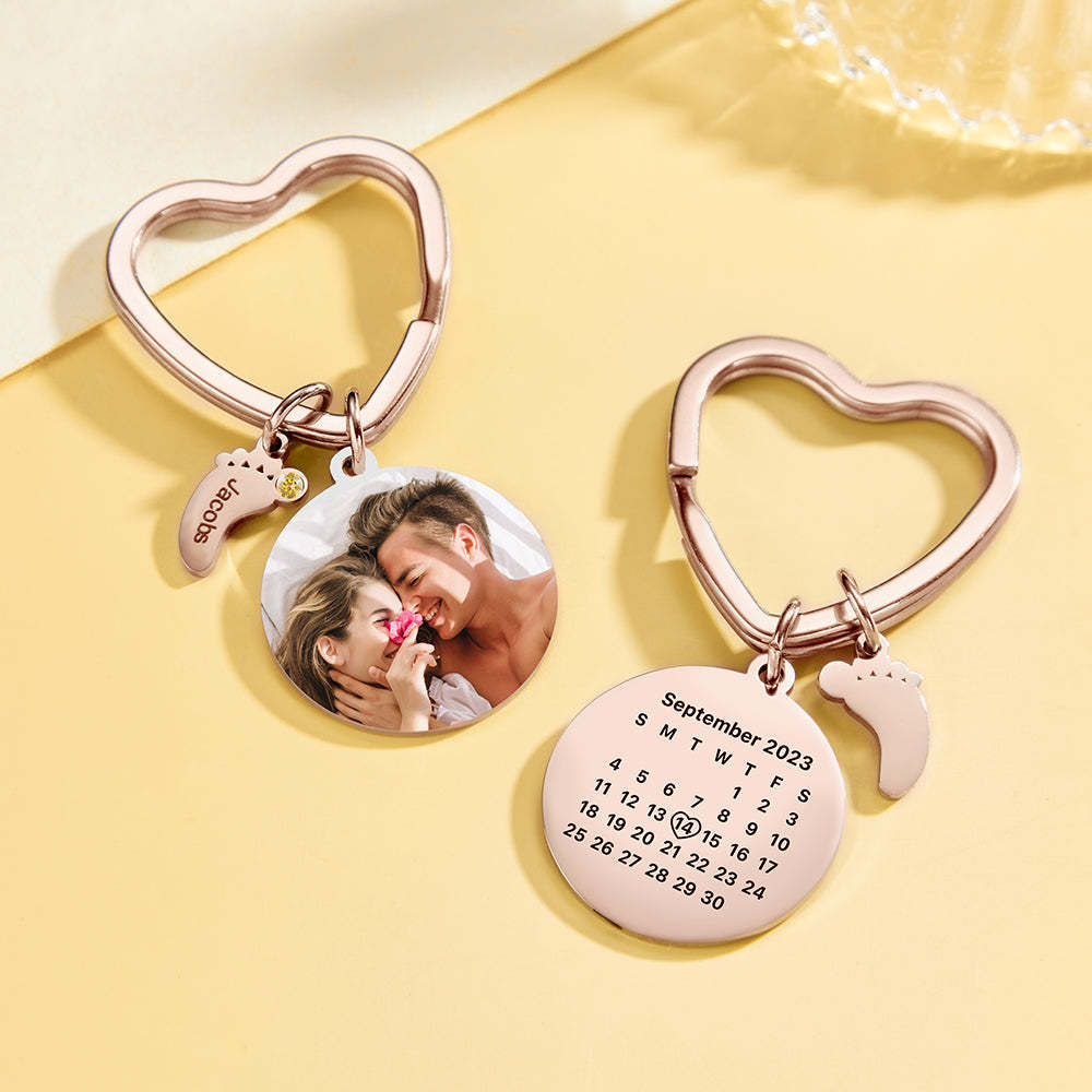 Custom Photo Calendar Keychain with Baby Feet Charm Personalized Calendar the Perfect Heartfelt Gift - NameNecklace