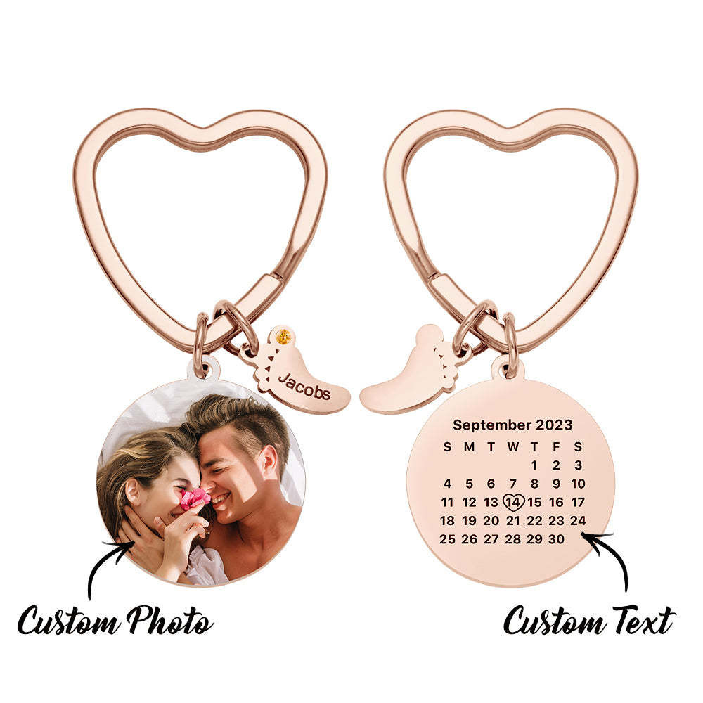 Custom Photo Calendar Keychain with Baby Feet Charm Personalized Calendar the Perfect Heartfelt Gift - NameNecklace