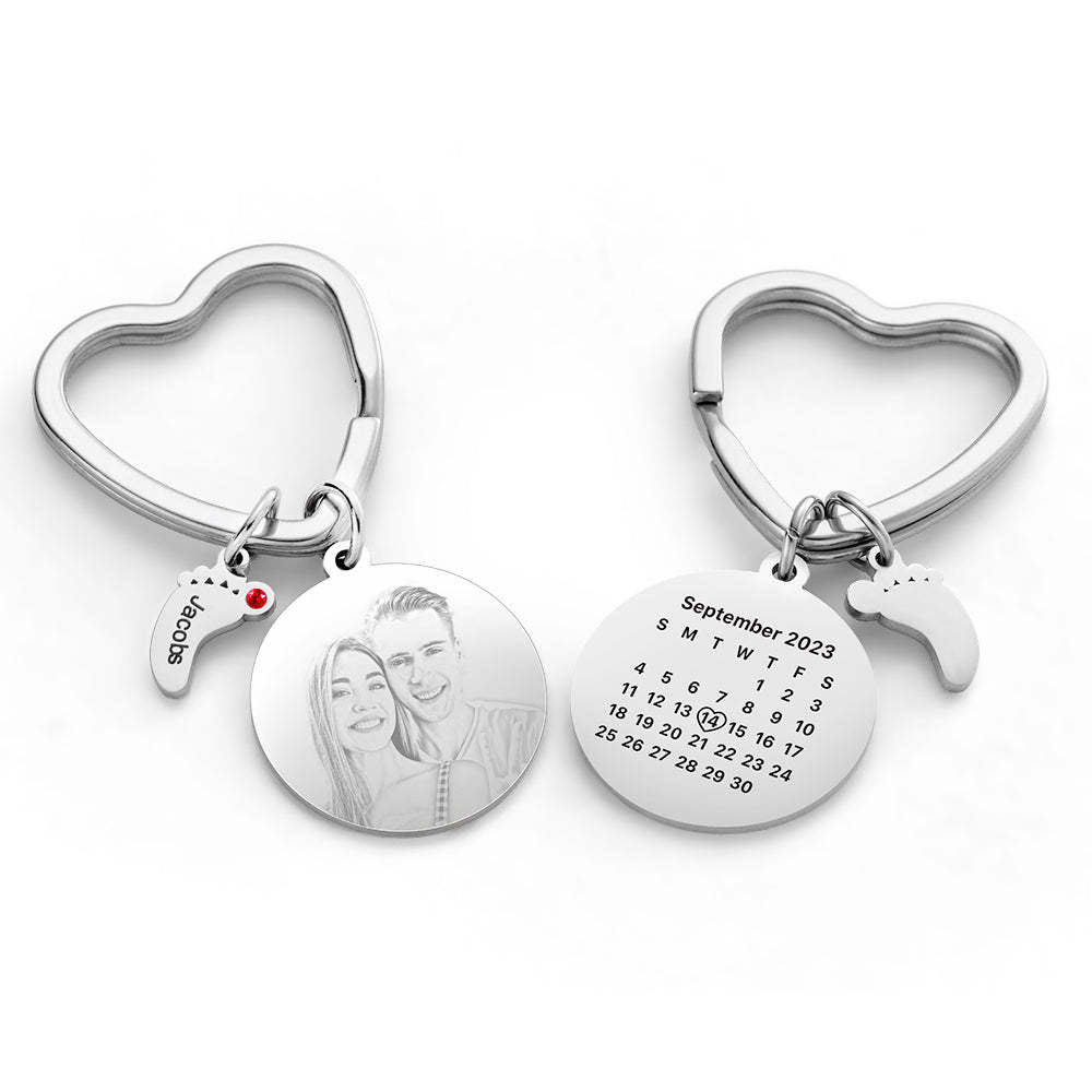 Custom Photo Calendar Keychain with Baby Feet Charm Personalized Calendar the Perfect Heartfelt Gift - NameNecklace