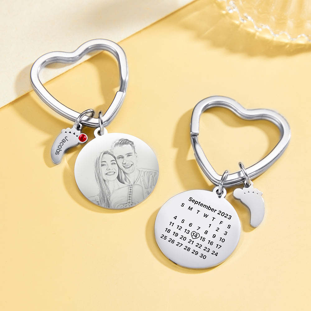 Custom Photo Calendar Keychain with Baby Feet Charm Personalized Calendar the Perfect Heartfelt Gift - NameNecklace