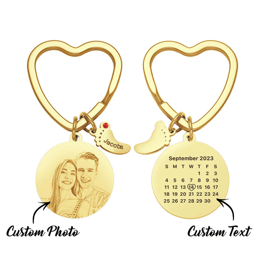 Custom Photo Calendar Keychain with Baby Feet Charm Personalized Calendar the Perfect Heartfelt Gift - NameNecklace
