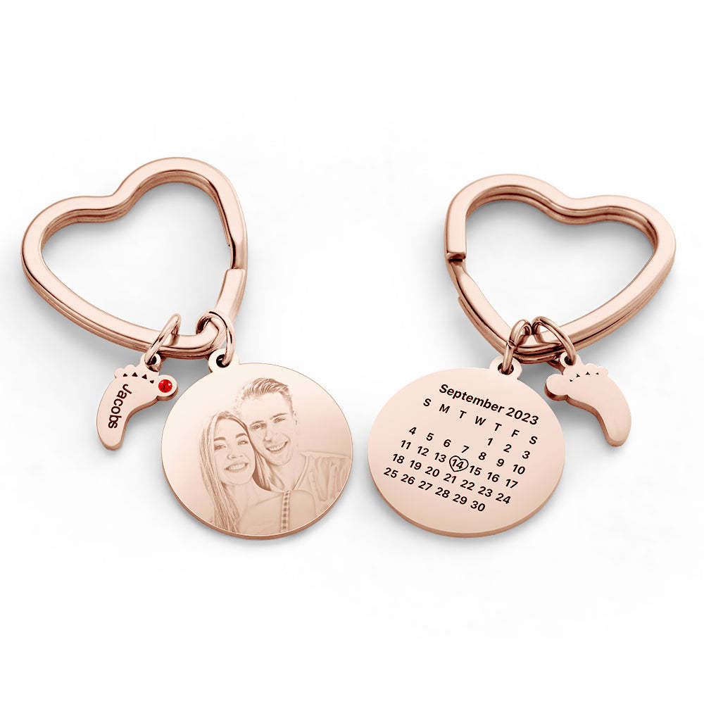Custom Photo Calendar Keychain with Baby Feet Charm Personalized Calendar the Perfect Heartfelt Gift - NameNecklace