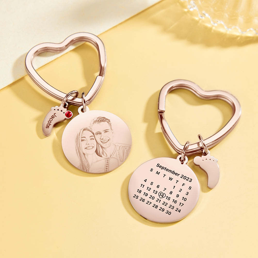 Custom Photo Calendar Keychain with Baby Feet Charm Personalized Calendar the Perfect Heartfelt Gift - NameNecklace