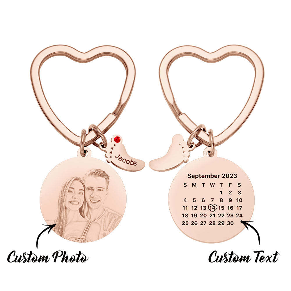 Custom Photo Calendar Keychain with Baby Feet Charm Personalized Calendar the Perfect Heartfelt Gift - NameNecklace