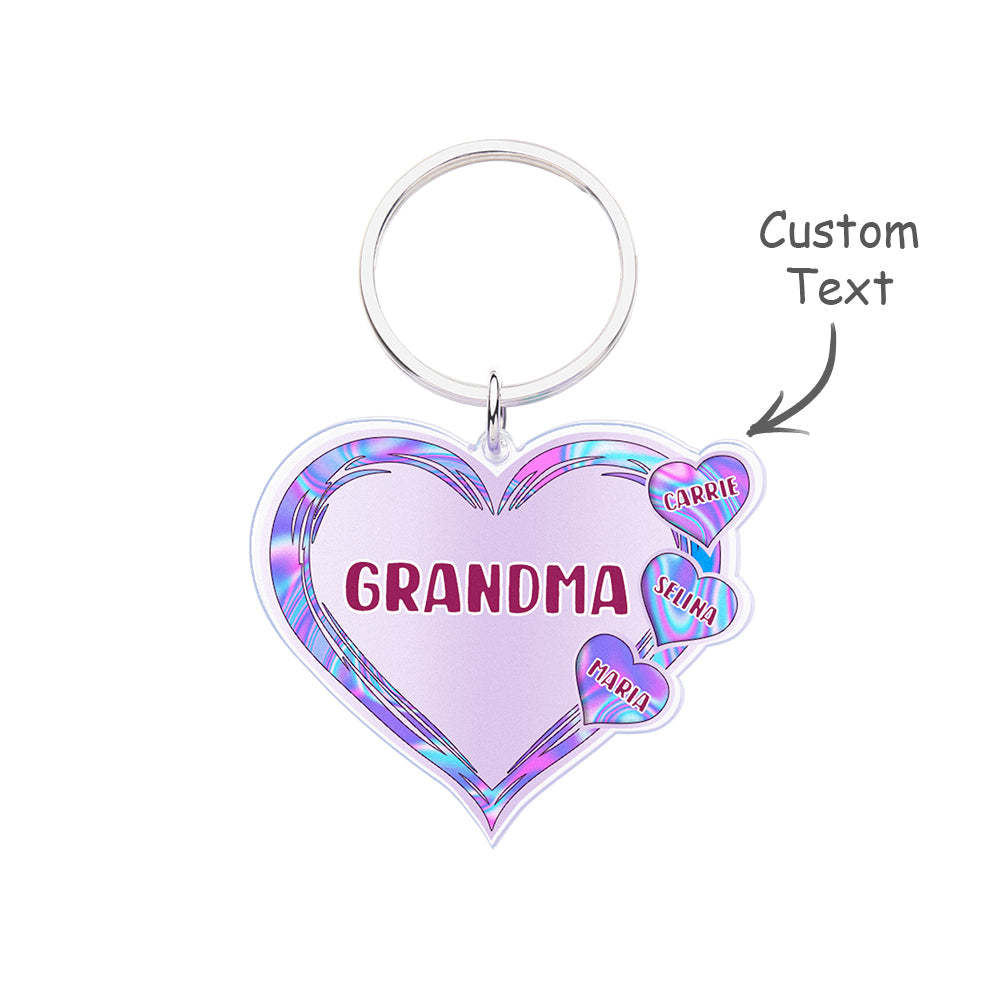 Grandma Mom Violet Heart Kids Mother's Day Personalized Acrylic Keychain - NameNecklace
