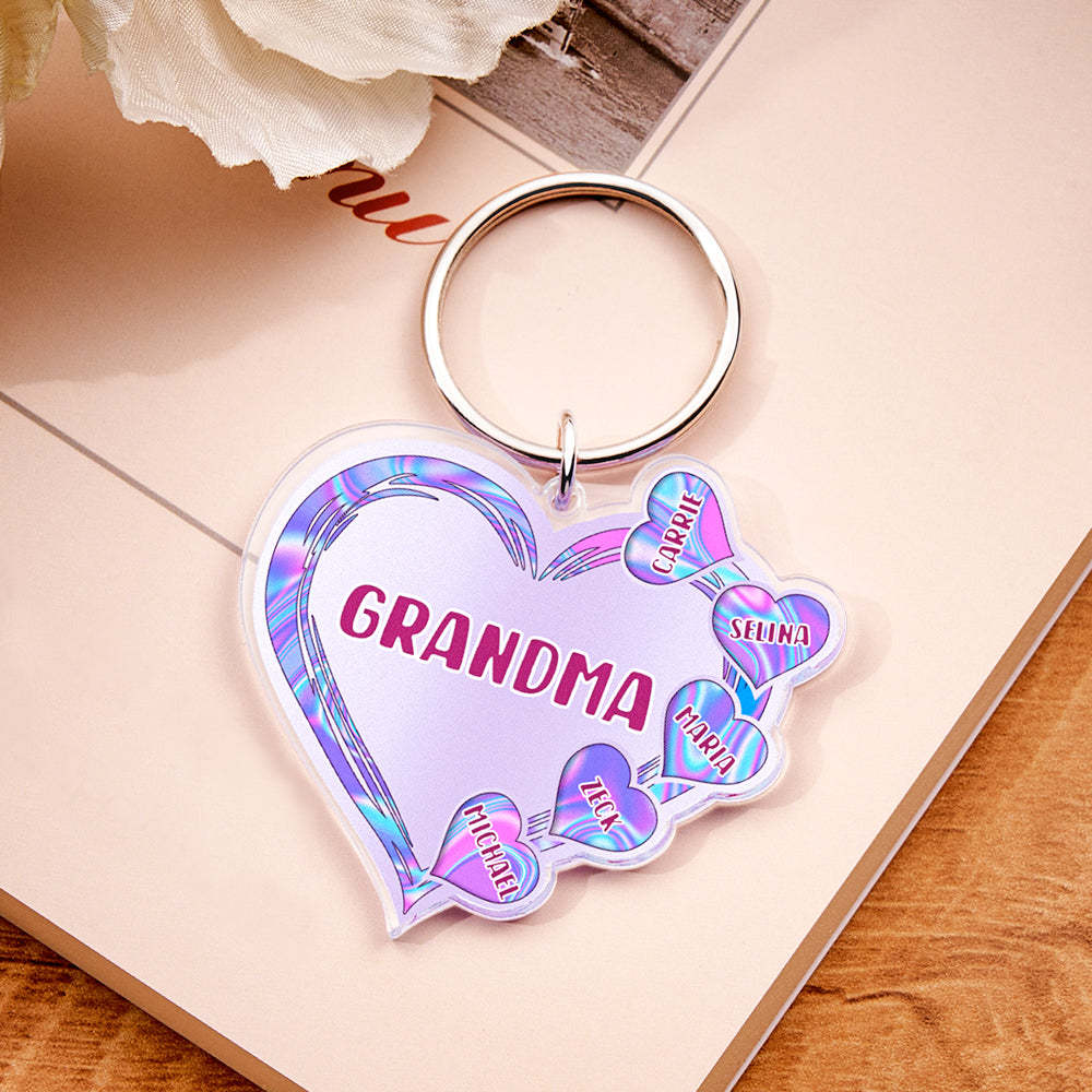 Grandma Mom Violet Heart Kids Mother's Day Personalized Acrylic Keychain - NameNecklace